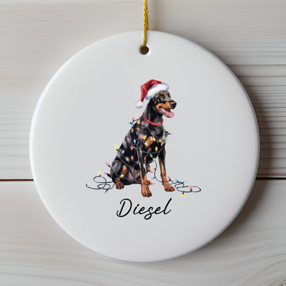 Personalized Doberman Pinscher Christmas Ornament, Custom Pet Ceramic Keepsake