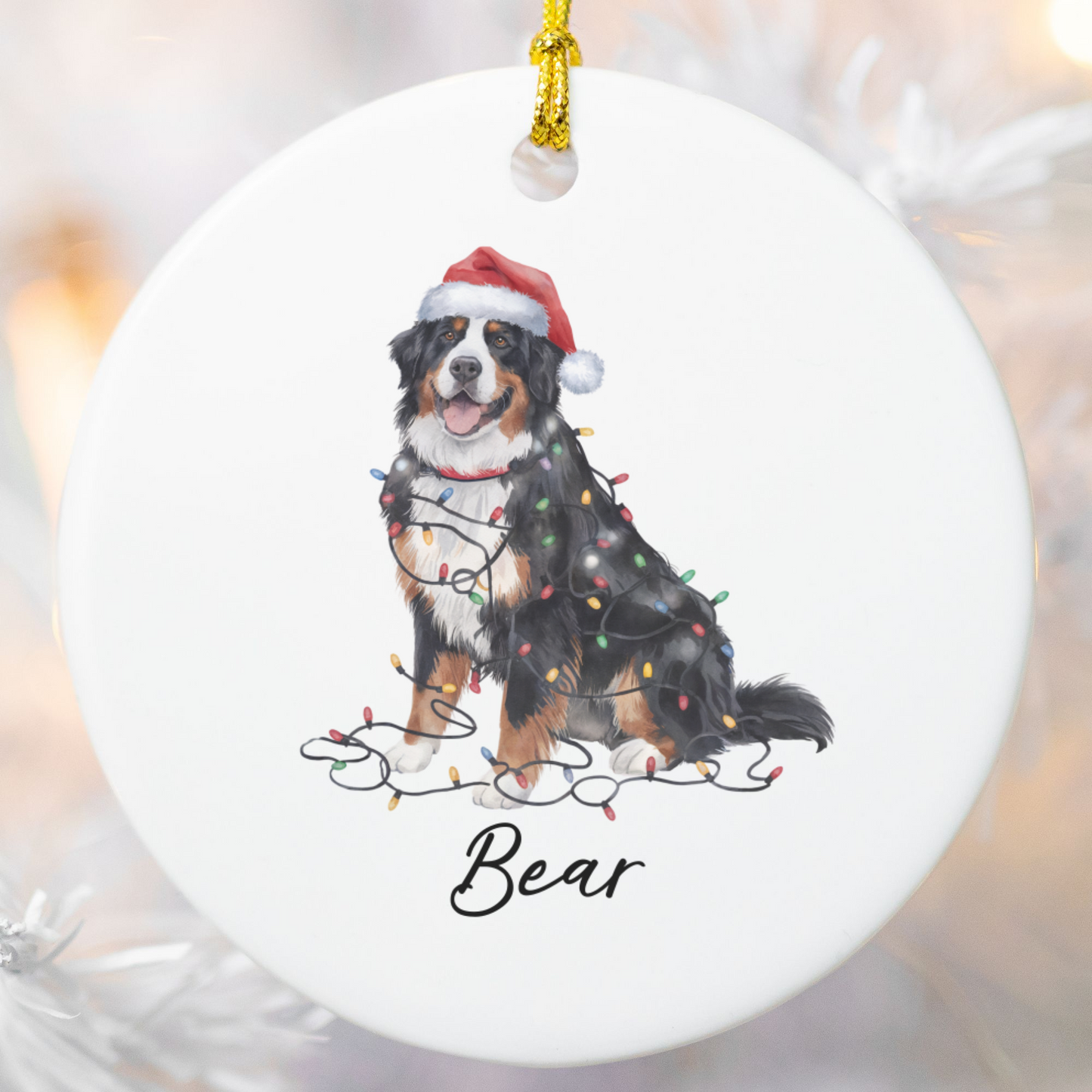 Personalized Ceramic Bernese Mountain Dog Christmas Ornament, Pet Holiday Tree Decor