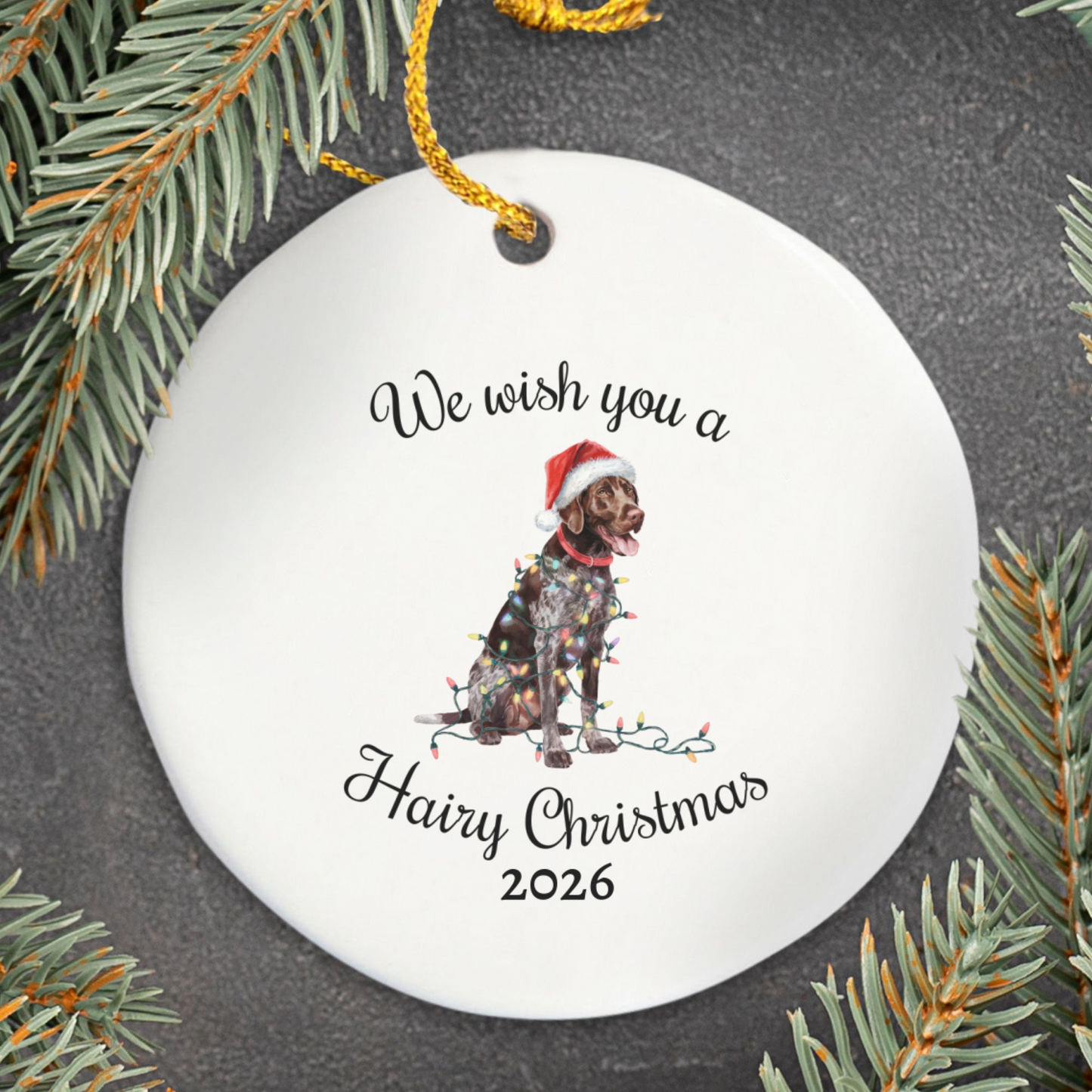 Christmas German Shorthaired Pointer Ornament, Christmas Lights Dog Keepsake
