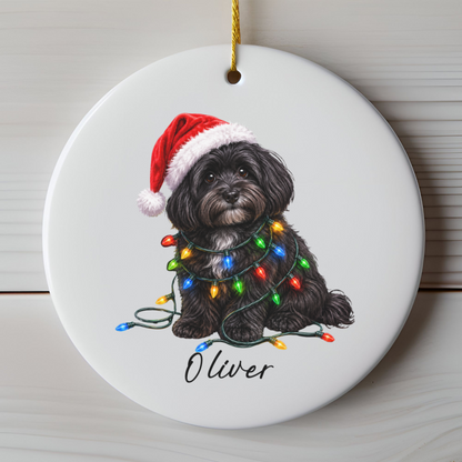Personalized Black Havanese Christmas Ornament, Ceramic Dog Lover Gift, Holiday Pet Keepsake Tree Decor