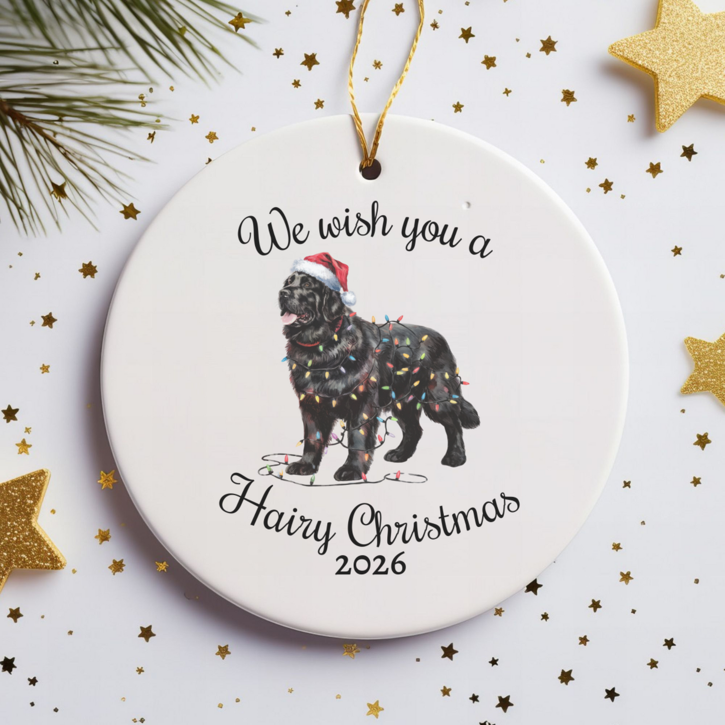 Christmas Black Newfoundland Ornament, Christmas Lights Dog Keepsake