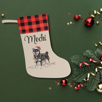 Personalized Black Shiba Inu Christmas Stocking, Holiday Decor Gift for Pet Lovers