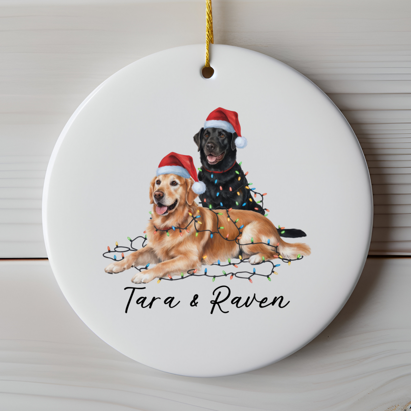 Personalized Golden Retriever Labrador Duo Christmas Ornament, Festive Dog Decor
