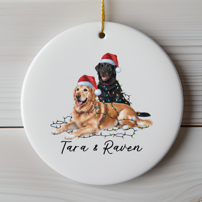 Personalized Golden Retriever Labrador Duo Christmas Ornament, Festive Dog Decor