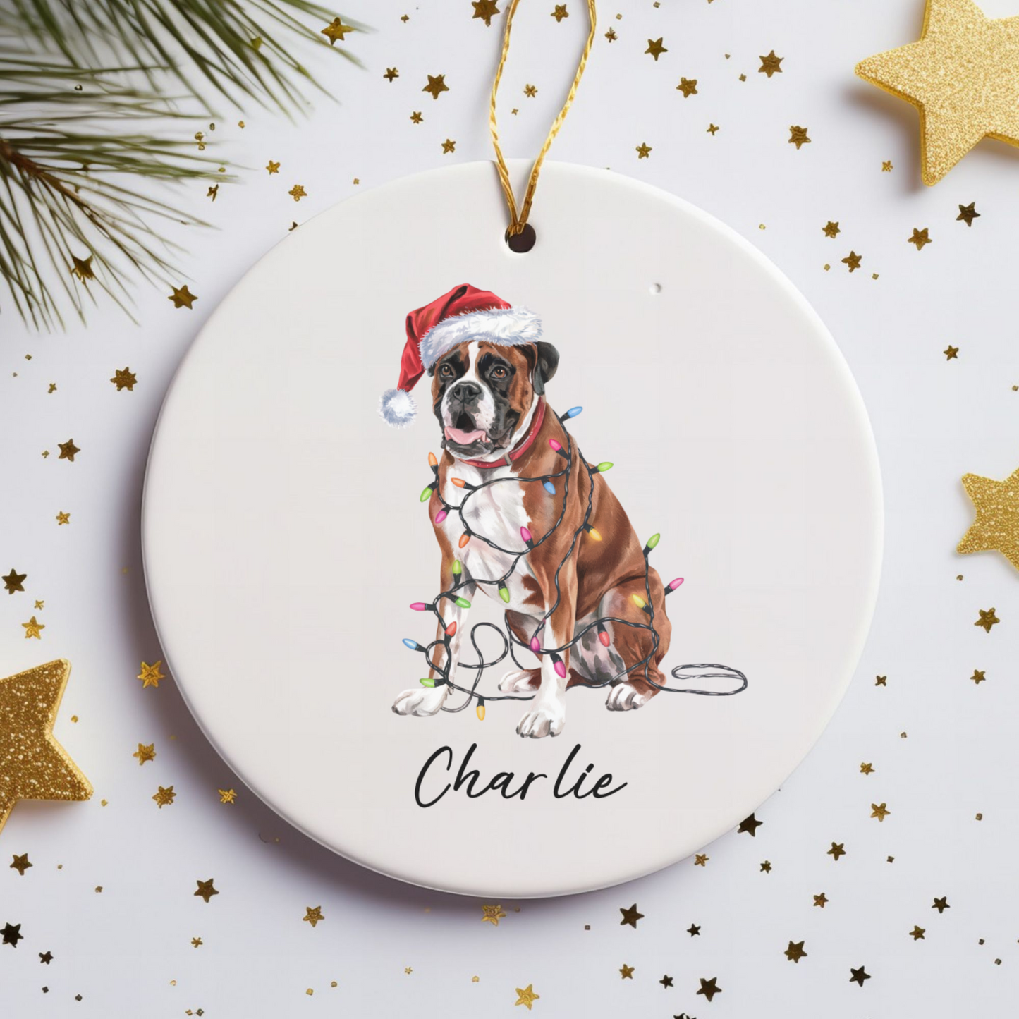 Personalized Boxer Christmas Ornament, Ceramic Dog Lover Gift, Custom Decor