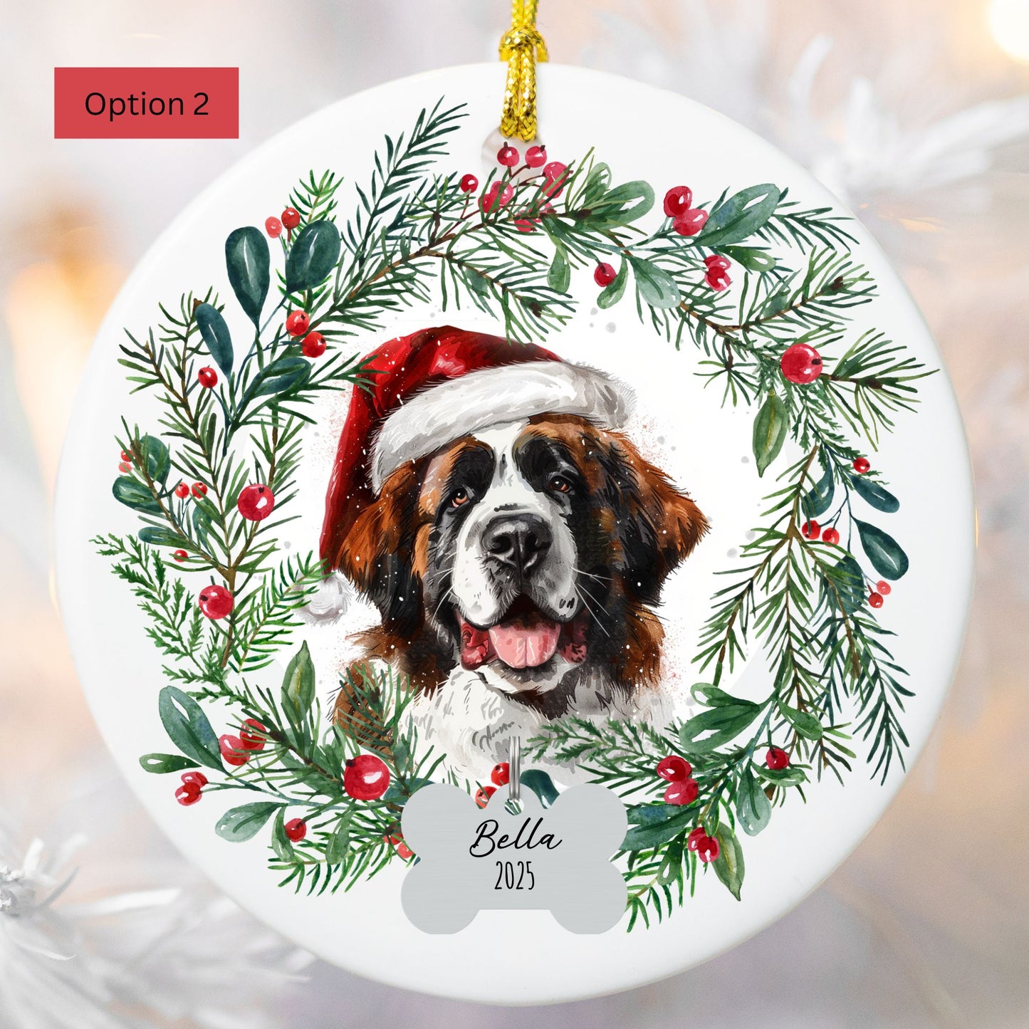 Personalized Saint Bernard Christmas Ornament