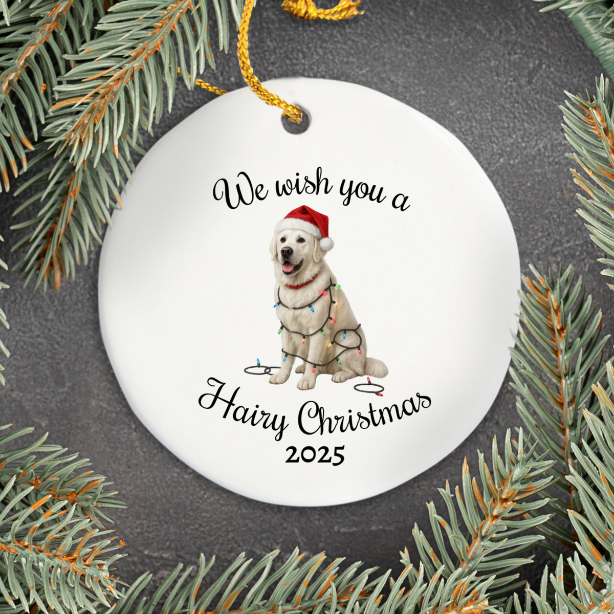 English Cream Golden Retriever Ornament 2025, We Wish You a Hairy Christmas Ornament, Funny Dog Lover Gift, Holiday Pet Keepsake