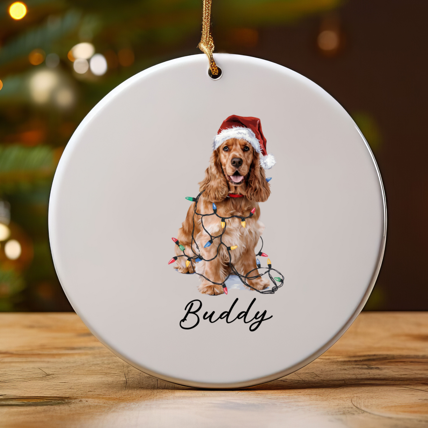 Personalized Cocker Spaniel Christmas Ornament, Custom Dog Ornament, Pet Name Holiday Keepsake
