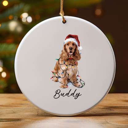 Personalized Cocker Spaniel Christmas Ornament, Custom Dog Ornament, Pet Name Holiday Keepsake