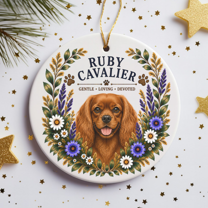 Ruby Cavalier Ornament, Cavalier King Charles Spaniel Gift, Ruby Cavalier Dog Mom Keepsake