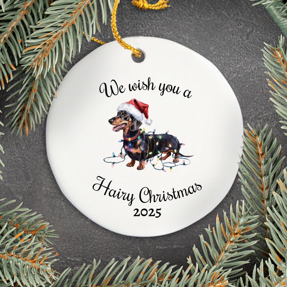 Christmas Dachshund Ornament, Christmas Lights Dog Keepsake