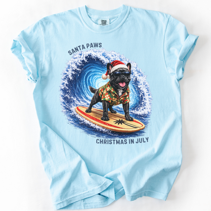Christmas in July Gift for French Bulldog Lovers, Santa Paws Beach Shirt