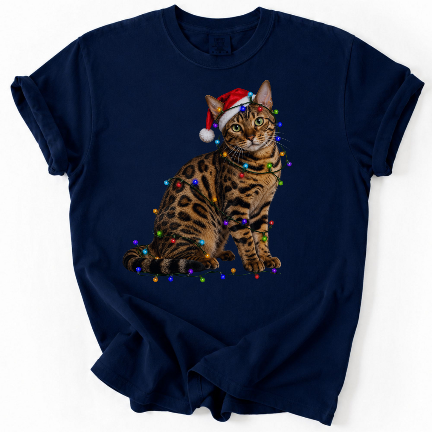 Bengal Cat Christmas Lights Shirt, Comfort Colors Holiday Cat Lover Tee