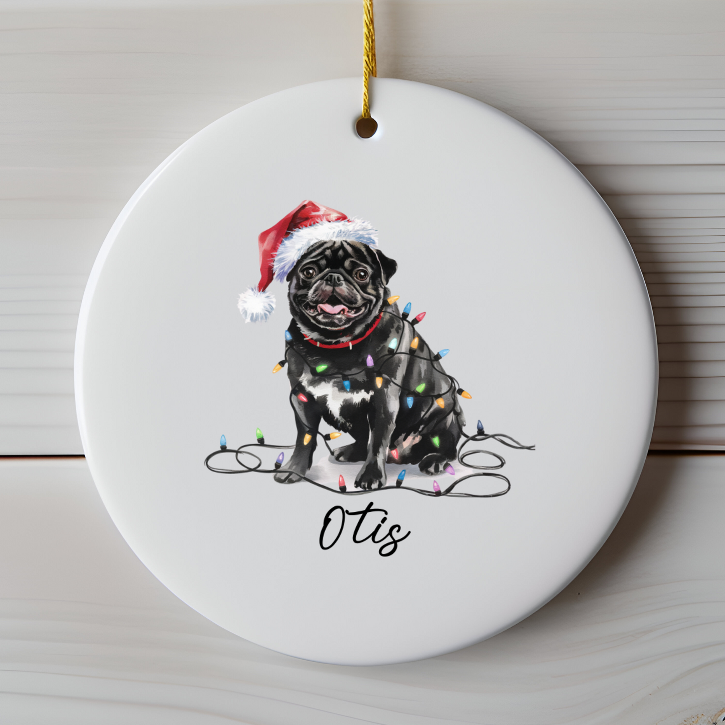 Black Pug Ornament, Personalized Pet Keepsake