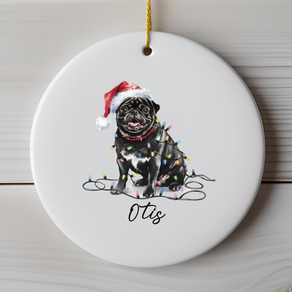 Black Pug Ornament, Personalized Pet Keepsake
