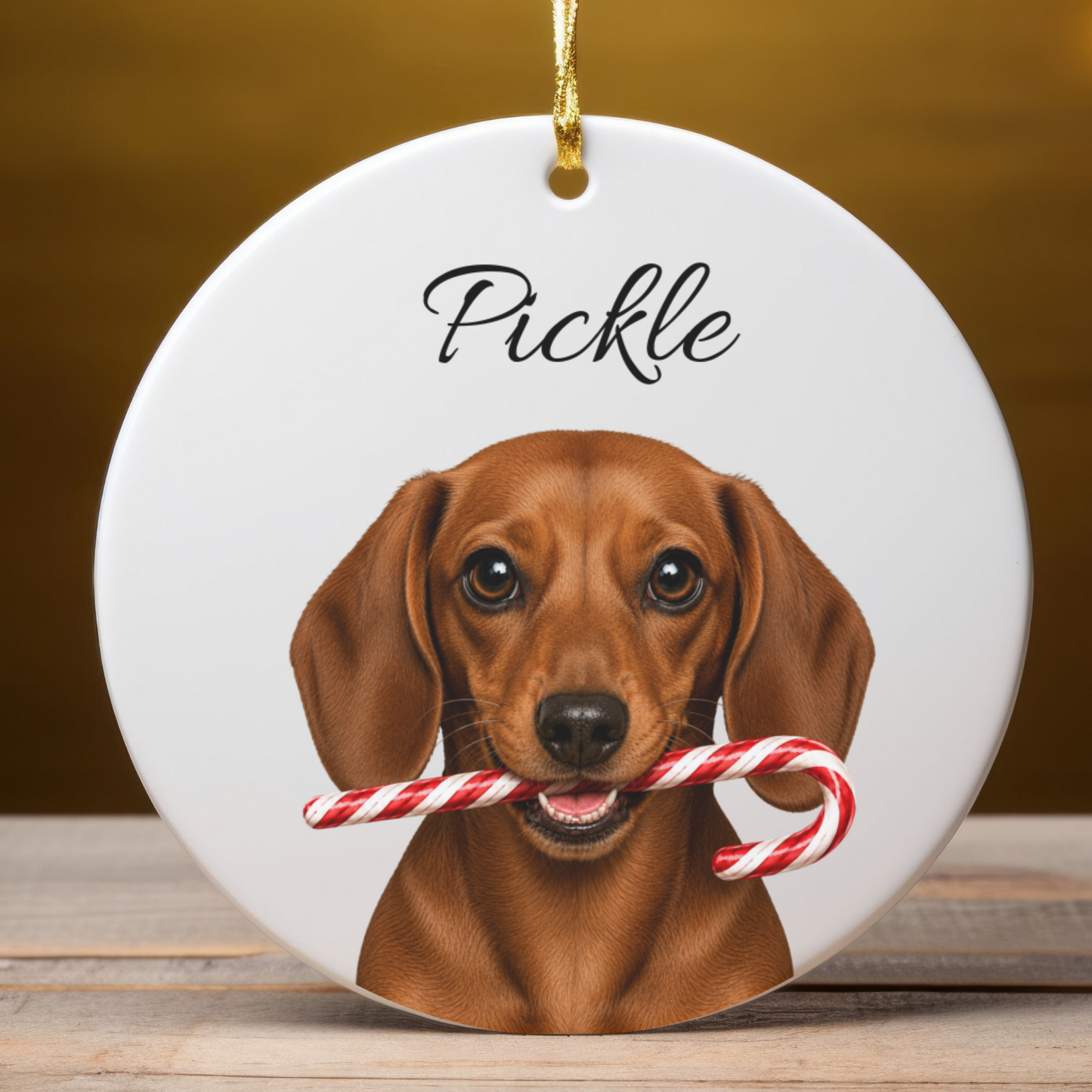 Personalized Red Dachshund Candy Cane Ornament