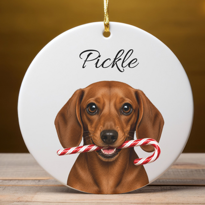 Personalized Red Dachshund Candy Cane Ornament