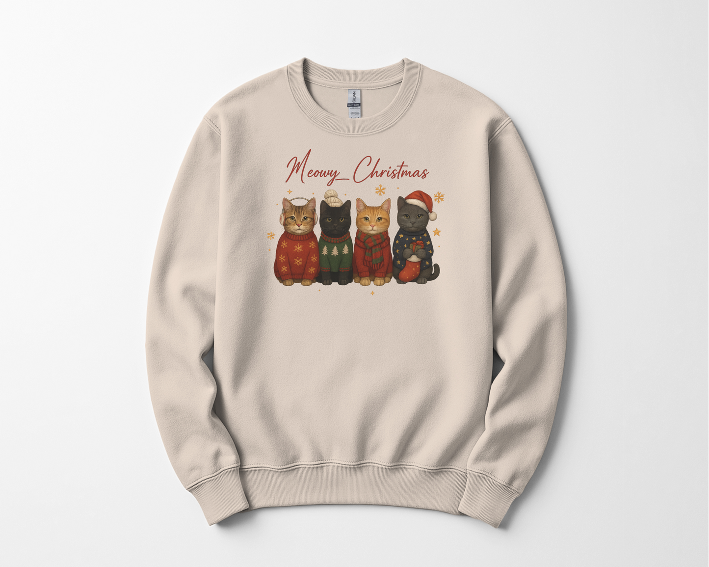 Meowy Christmas Cat Sweatshirt, Cozy Holiday Cat Lover Crewneck Gift