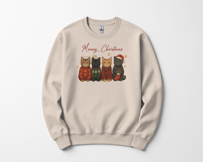 Meowy Christmas Cat Sweatshirt, Cozy Holiday Cat Lover Crewneck Gift