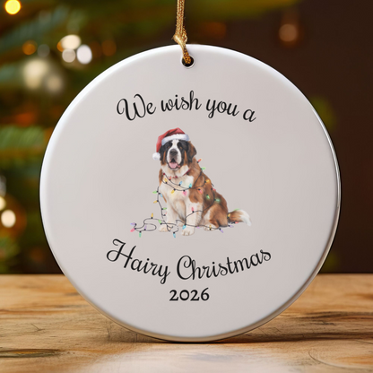 Christmas Saint Bernard Ornament, Christmas Lights Dog Keepsake