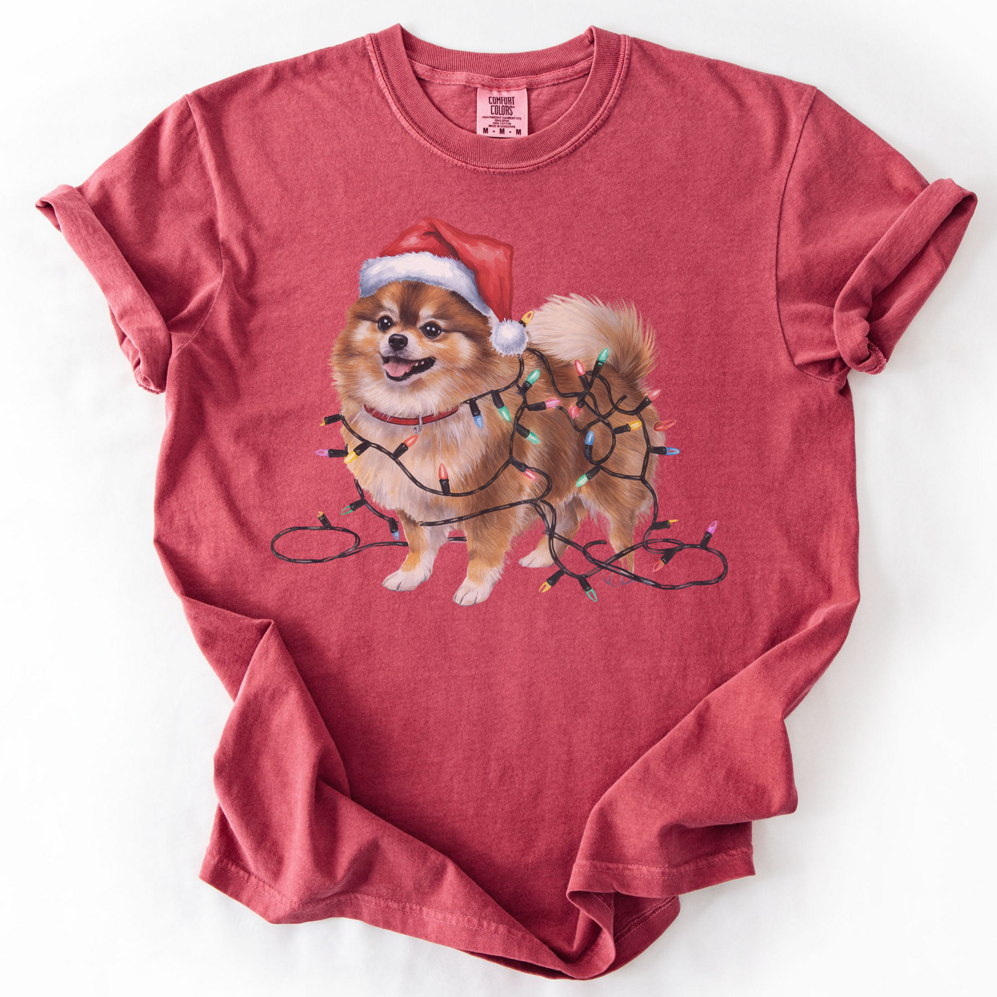 Pomeranian Christmas Lights Shirt, Festive Holiday Tee for Fluffy Dog Lovers