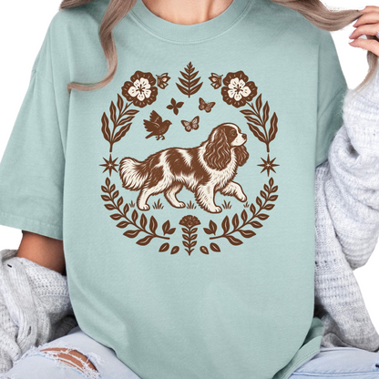 Blenheim Cavalier Comfort Colors Shirt, Folk Art King Charles Spaniel Tee, Dog Gift