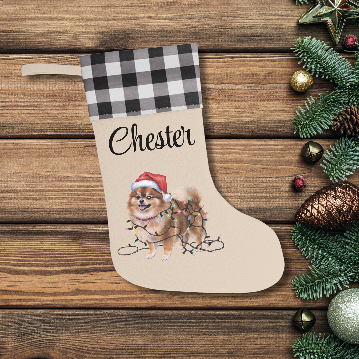 Personalized Pomeranian Christmas Stocking, Holiday Decor Gift for Pet Lovers