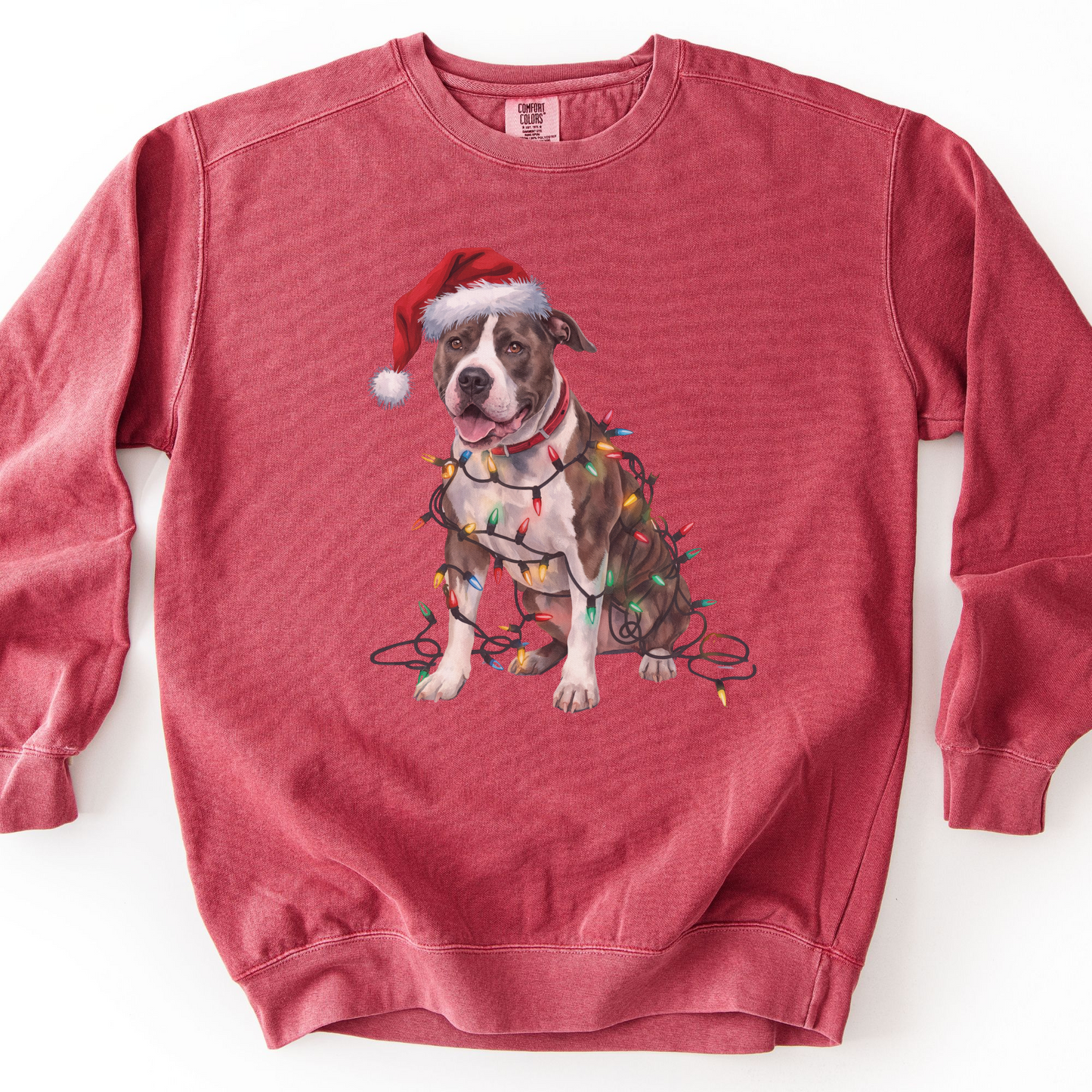 Christmas Pitbull Sweatshirt, Festive Lights Dog Sweater, Pitbull Mom Holiday Apparel
