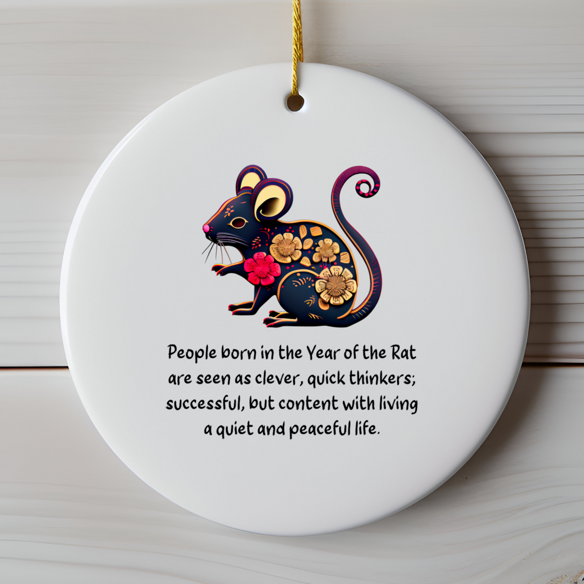Chinese Zodiac Rat Ornament, Year of the Rat Horoscope Gift for Lunar New Year