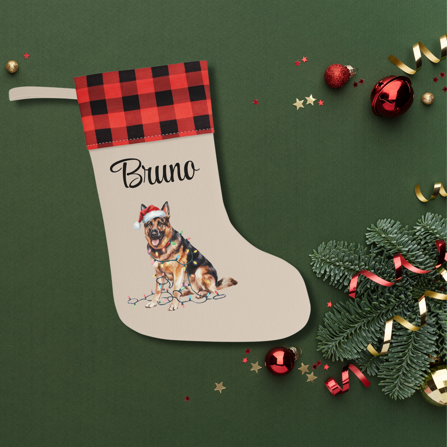 Personalized German Shepherd Christmas Stocking, Holiday Decor Gift for Pet Lovers