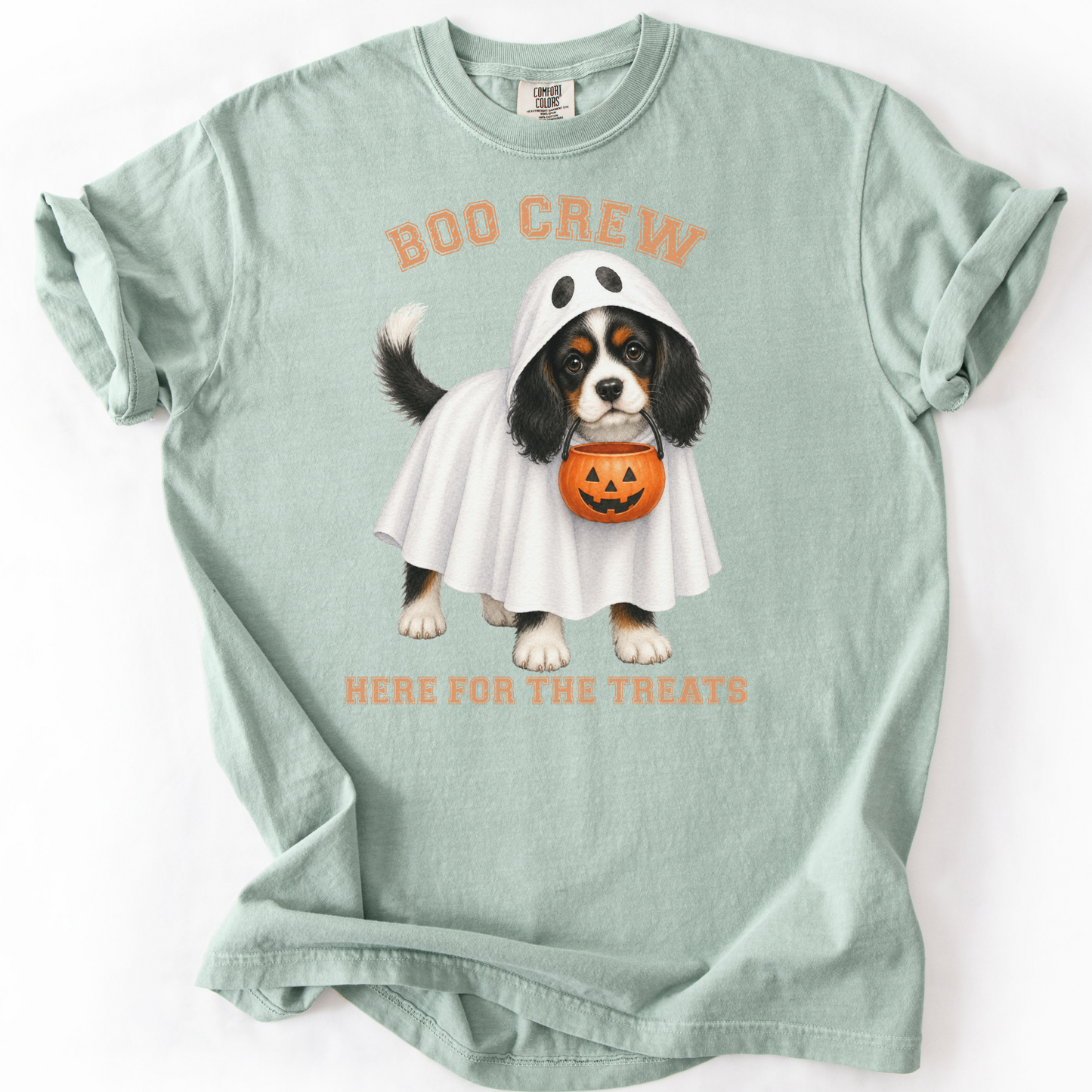 Tricolor Cavalier Boo Crew Halloween Shirt, Here for the Treats Dog Mom Tee