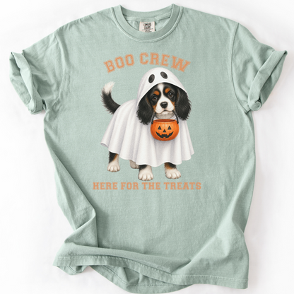 Tricolor Cavalier Boo Crew Halloween Shirt, Here for the Treats Dog Mom Tee