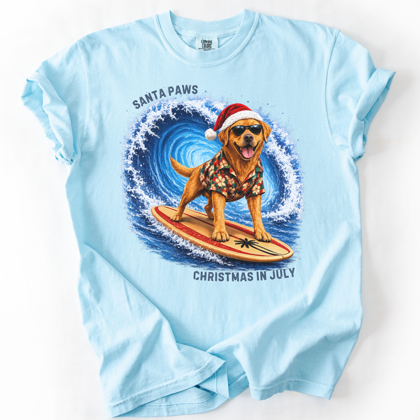 Christmas in July Gift for Fox Red Lab Lovers, Santa Paws Beach Shirt
