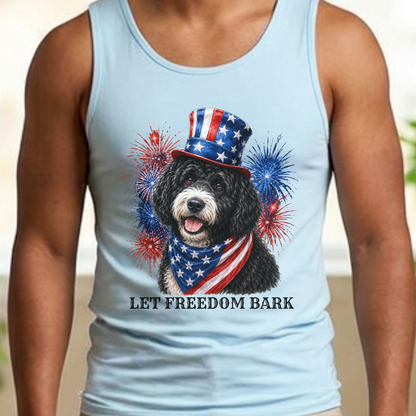 Black Portuguese Water Dog Tank Top, Patriotic Let  Freedom Bark