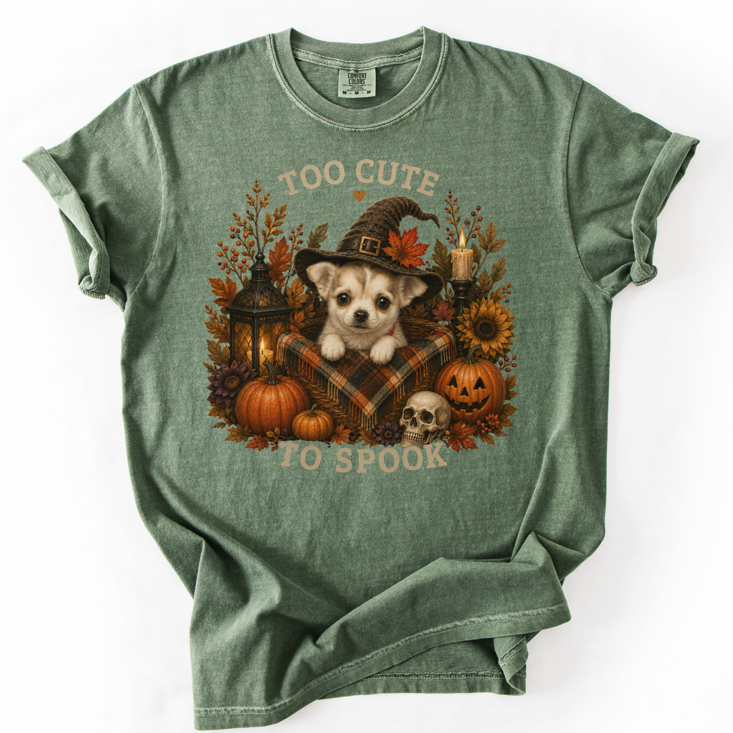 Custom Halloween Dog Shirt, Personalized Too Cute to Spook Comfort Colors Pet Portrait Tee