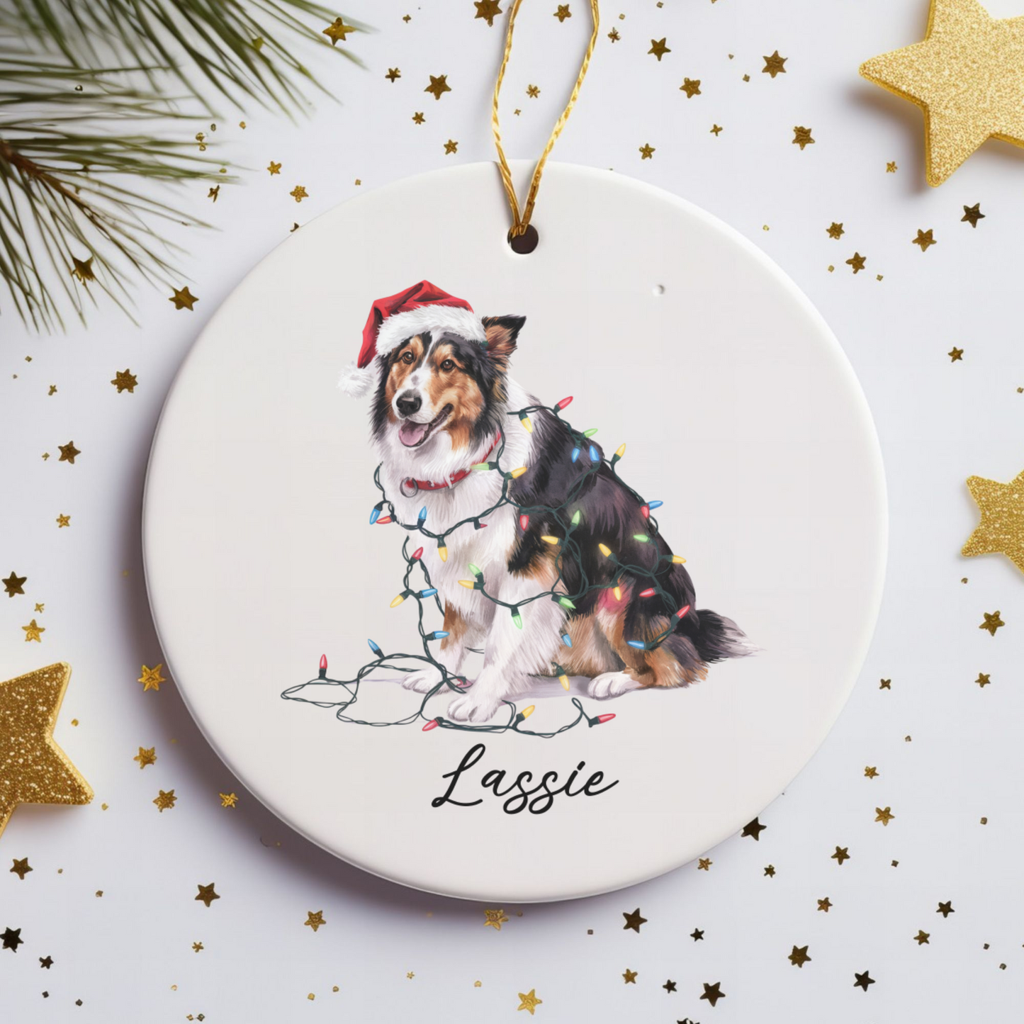 Personalized Collie Christmas Ornament, Custom Dog Ornament, Pet Name Holiday Keepsake