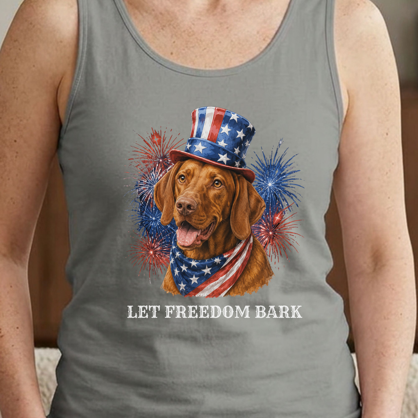 Vizsla Tank Top, Patriotic Let Freedom Bark