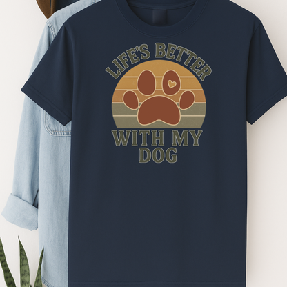 Life’s Better With My Dog Retro Paw Print Shirt