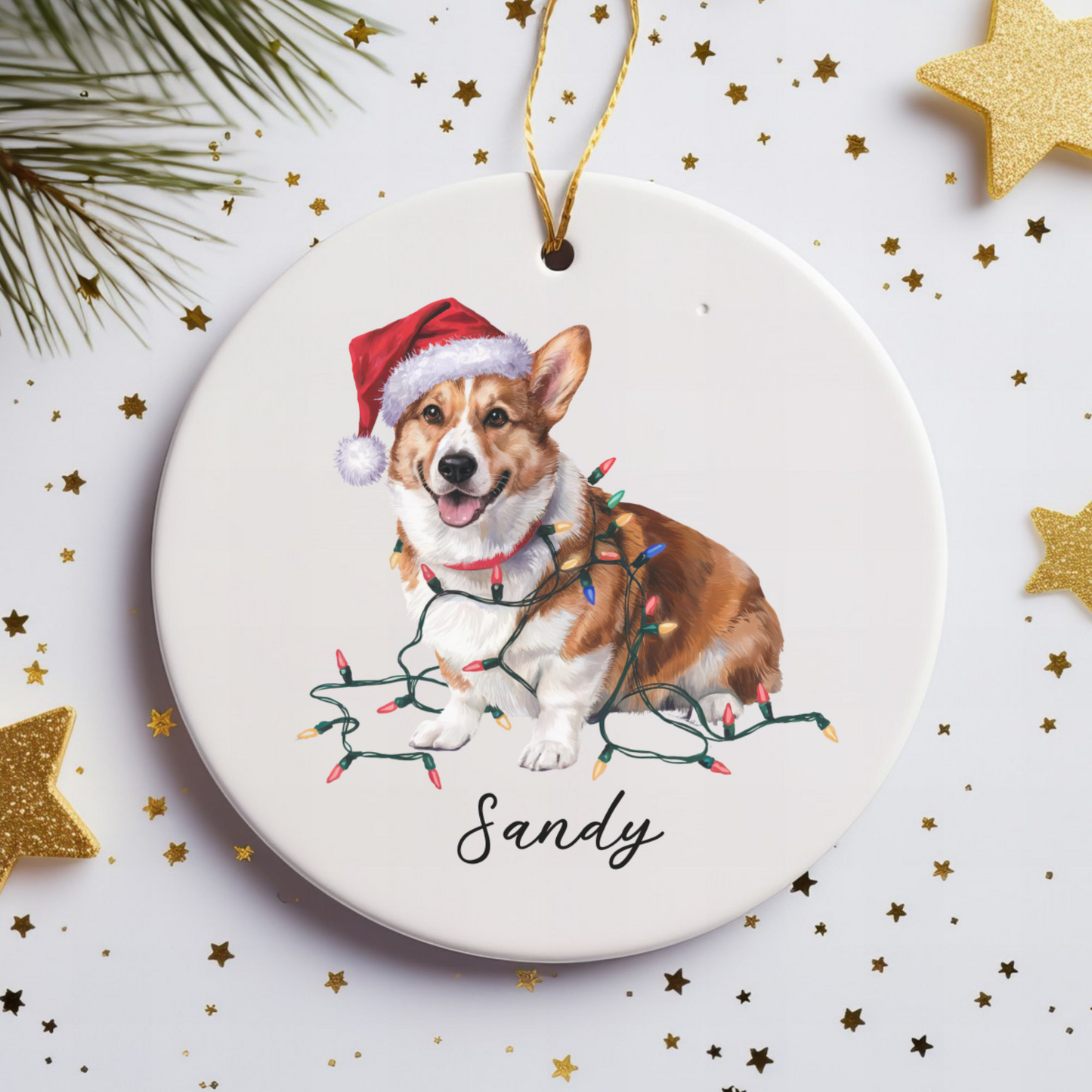 Personalized Corgi Ornament, Ceramic Christmas Tree Decor, Festive Pet Lover Gift