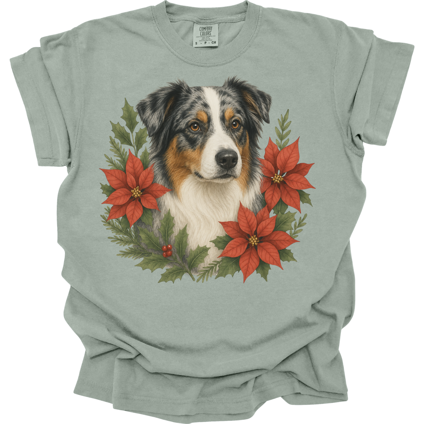 Australian Shepherd Christmas Shirt, Aussie Dog Poinsettia Tee, Holiday Gift for Dog Lover