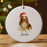 Load image into Gallery viewer, Personalized Basset Hound Christmas Lights Ornament
