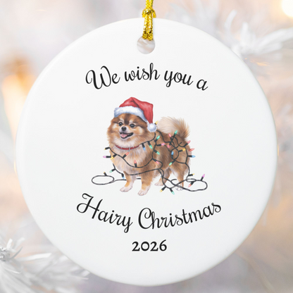 Christmas Pomeranian Ornament, Christmas Lights Dog Keepsake