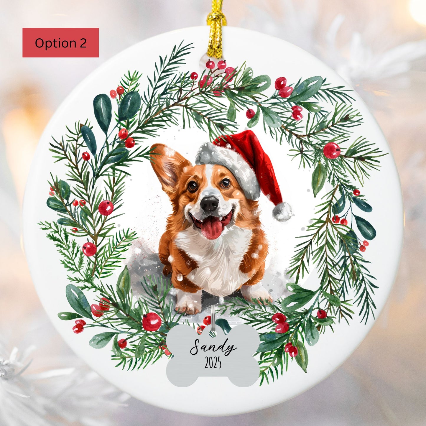 Personalized Corgi Wreath Ornament