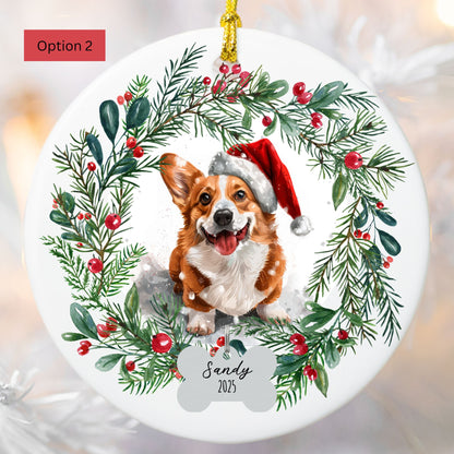 Personalized Corgi Wreath Ornament