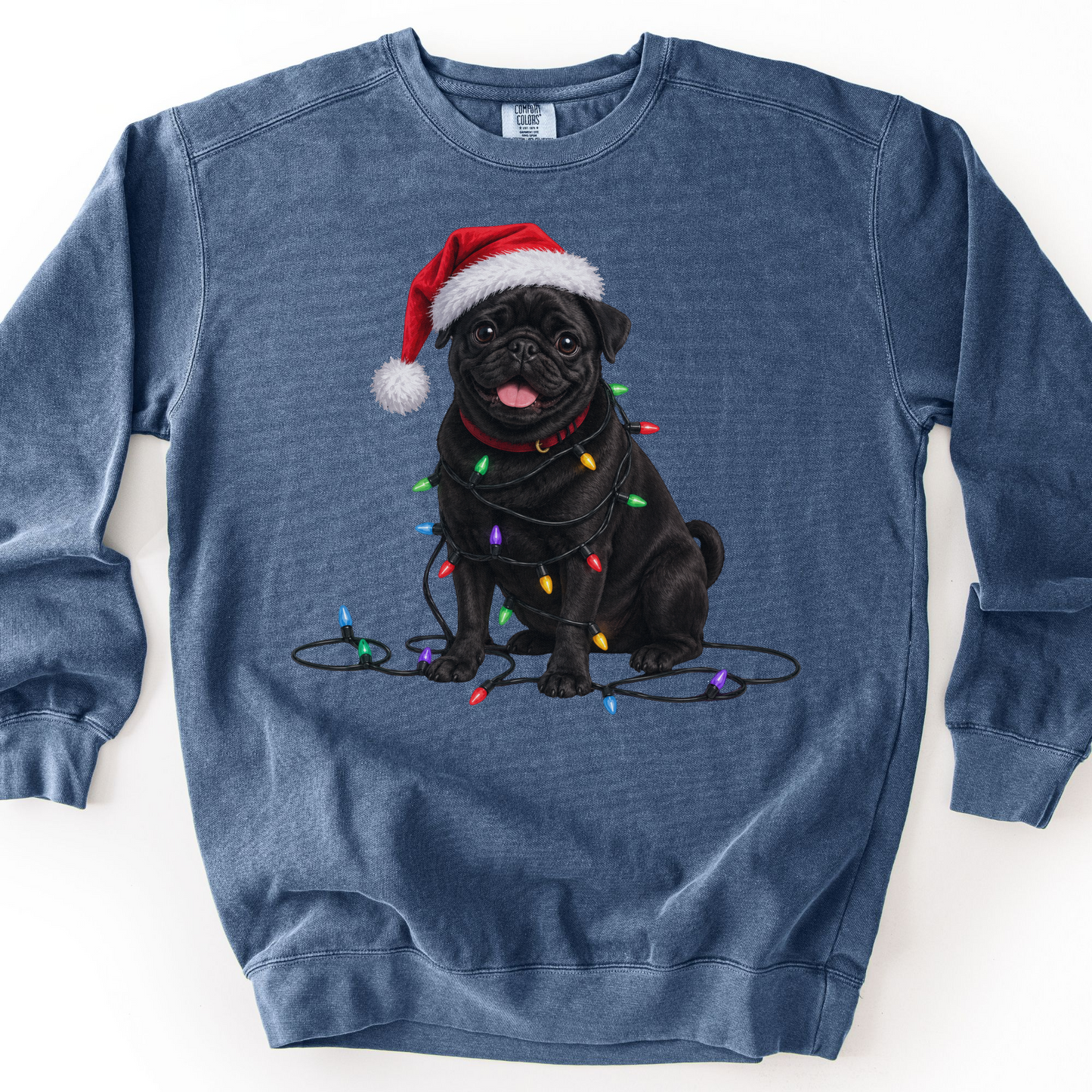 Black Pug Christmas Lights Sweatshirt, Festive Dog Lover Holiday Sweater