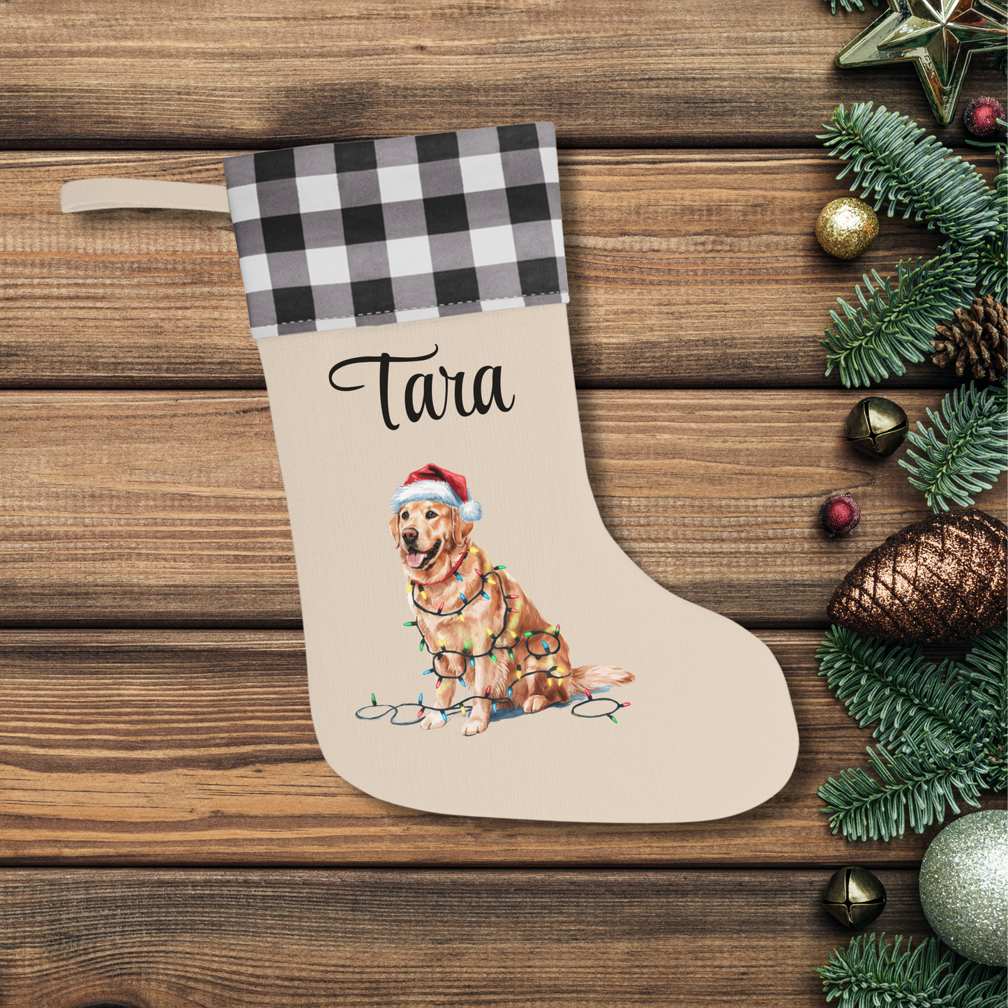 Personalized Golden Retriever Christmas Stocking, Holiday Decor Gift for Pet Lovers