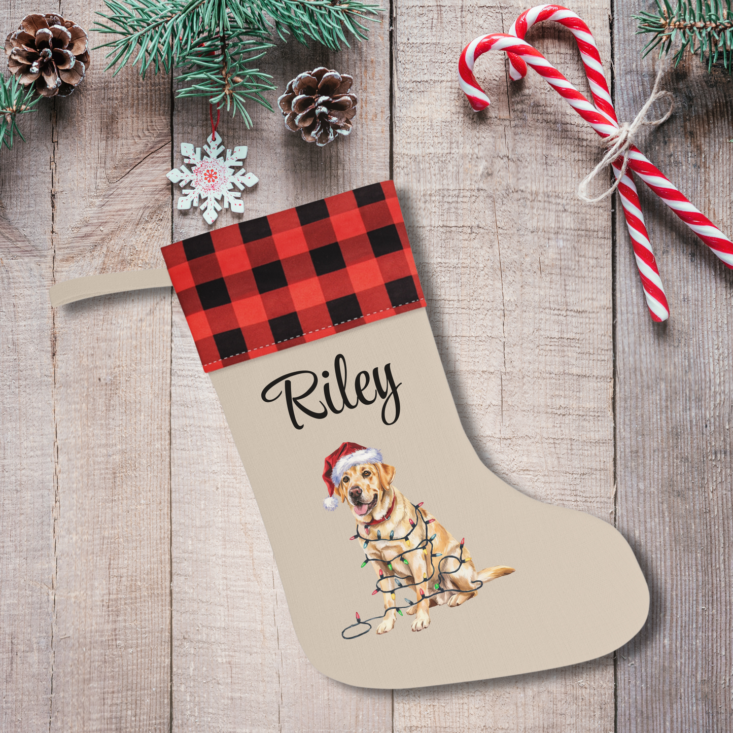 Personalized Yellow Labrador Christmas Stocking, Holiday Decor Gift for Pet Lovers