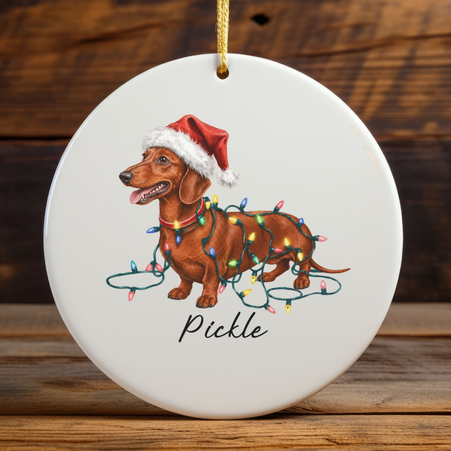 Personalized Red Dachshund Ornament, Dog Christmas Ornament, Custom Pet Name Holiday Decor Gift