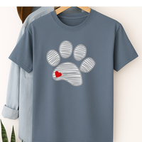 Load image into Gallery viewer, Sketched Paw Print Heart T-Shirt – Minimalist Dog Lover Tee with Cute Red Heart Design
