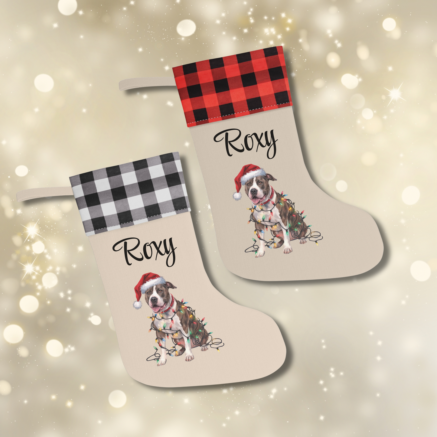 Personalized Pitbull Christmas Stocking, Holiday Decor Gift for Pet Lovers